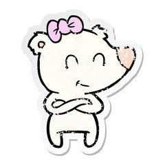 distressed sticker of a female polar bear cartoon