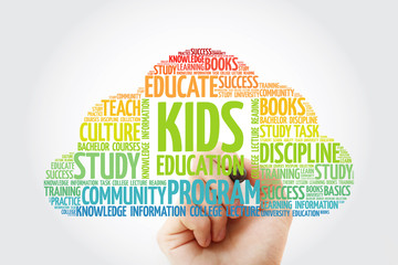 Kids Education word cloud collage with marker, education concept background