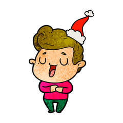 happy textured cartoon of a man wearing santa hat