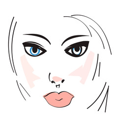 Vector illustration of women's head. Young woman face.