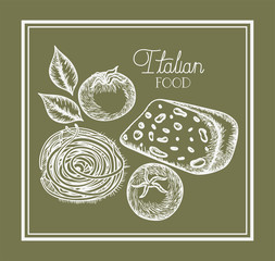 tomato plant and cheese italian food drawn