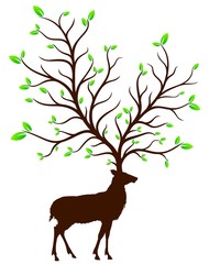 Deer Silhouette with green tree.