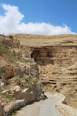 Saint George Koziba monastery near Jericho in Judean desert, nature,orthodox  monastery and landscape, Israel