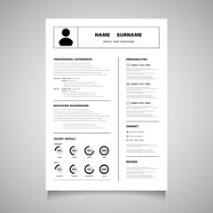 Modern resume cv form of black color vector. You can use for apply for a job that you love.