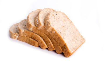 Slice whole wheat bread isolated on white background.