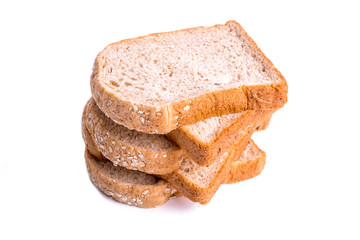 Slice whole wheat bread isolated on white background.