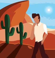 man posing in the desert