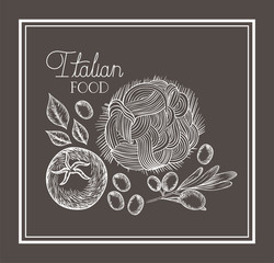 olive and tomatoes plant drawn italian food