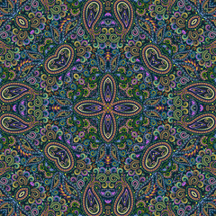 Seamless colorful pattern with paisley. Traditional bright ethnic ornament,. Vector print. Use for wallpaper, pattern fills,textile design.