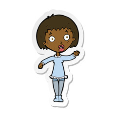 sticker of a cartoon waving woman