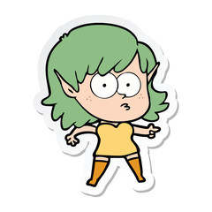 sticker of a cartoon shocked elf girl