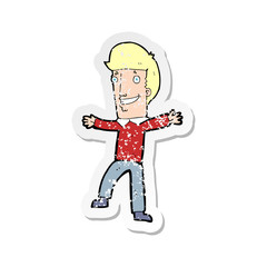 retro distressed sticker of a cartoon happy man