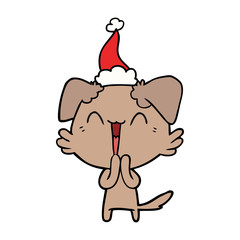 laughing little dog line drawing of a wearing santa hat
