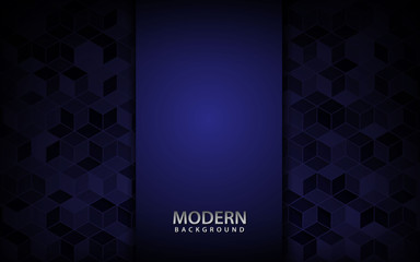 Obraz premium Blue overlap background vector. Realistic layer with golden line on cubes pattern background. vector illustration.