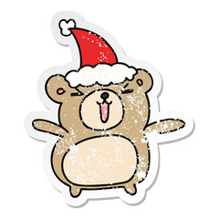 christmas distressed sticker cartoon of kawaii bear