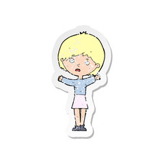 retro distressed sticker of a cartoon worried woman