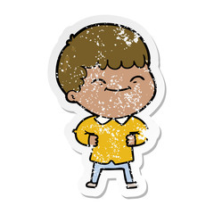 distressed sticker of a cartoon happy boy