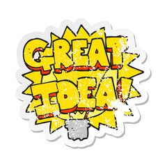 retro distressed sticker of a cartoon GREAT IDEA symbol