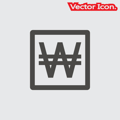 Korean Won cashier icon isolated sign symbol and flat style for app, web and digital design. Vector illustration.