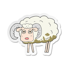 sticker of a cartoon ram covered in mud