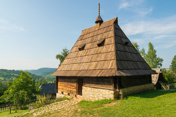 Traditional Serbian village Sirogojno landscape.
