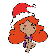 christmas cartoon of kawaii girl