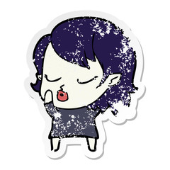 distressed sticker of a cute cartoon vampire girl