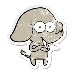 distressed sticker of a happy cartoon elephant