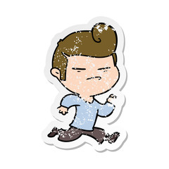 distressed sticker of a cartoon cool guy with fashion hair cut