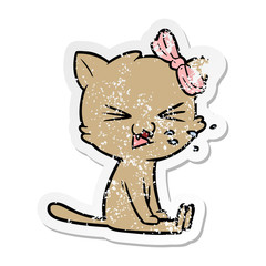 distressed sticker of a cartoon cat