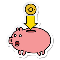 sticker of a cute cartoon piggy bank