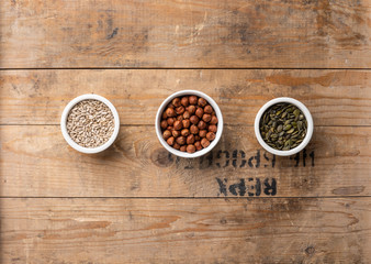 Healthy eating ingredients: fresh vegetables, fruits and superfood. Nutrition, diet, vegan food concept