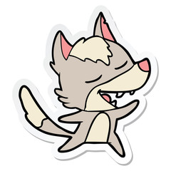 sticker of a cartoon wolf laughing