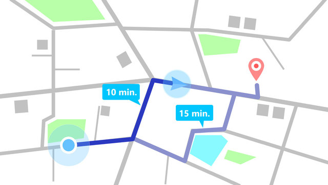 The red pin on the map, Global Positioning System (GPS) technology for navigation on the road to target pin