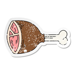 distressed sticker of a quirky hand drawn cartoon meat bone
