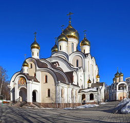 The Church of the Blessed Matrona of Moscow was built in 2018. Architect O. A. Barannikov. The architecture of the temple in the style of the cathedrals of the XVII century. Russia, Moscow, Feb. 2019.