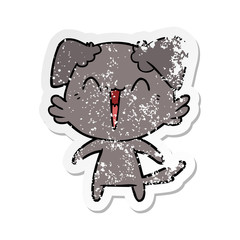 distressed sticker of a happy little dog cartoon