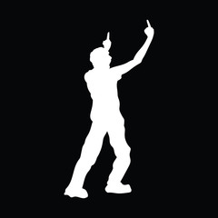 Crazy screaming man raising his hands and showing his middle fingers