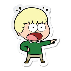 sticker of a cartoon shocked man pointing