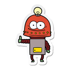 sticker of a happy carton robot with light bulb