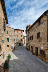 Interior of the typical medieval village of Monticchiello in the province of Siena Tuscany Italy