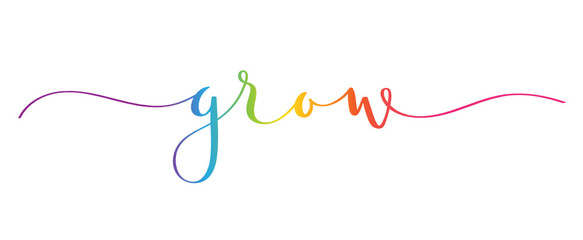 GROW rainbow brush calligraphy banner