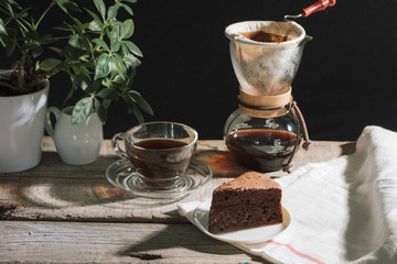 prepare drip coffee set for afternoon break under sunlight