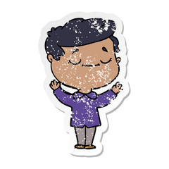 distressed sticker of a cartoon peaceful man