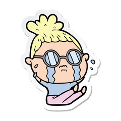 Obraz premium sticker of a cartoon crying woman wearing spectacles