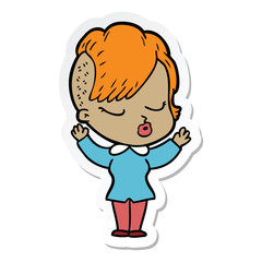 sticker of a cartoon pretty hipster girl