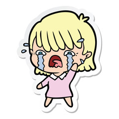 sticker of a cartoon girl crying