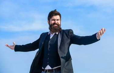 Agile business. Confident businessman. startup business. Businessman against the sky. Future...