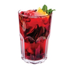 red cocktail with ice and mint