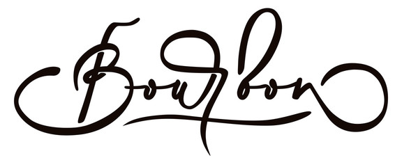 Bourbon - hand lettering flourish inscription. White background. Vector illustration.